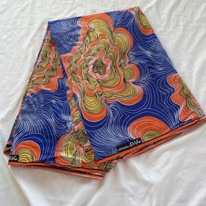Ultimate by Daviva African Wax Print Fabric Cotton Orange Blue ~2.5 yd 2071